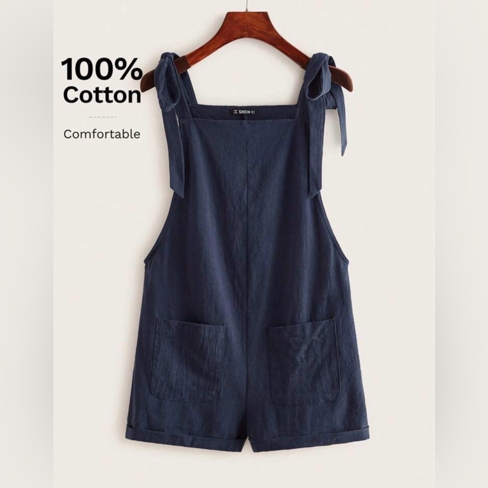 SHEIN Blue Denim Overalls Adjustable Straps
